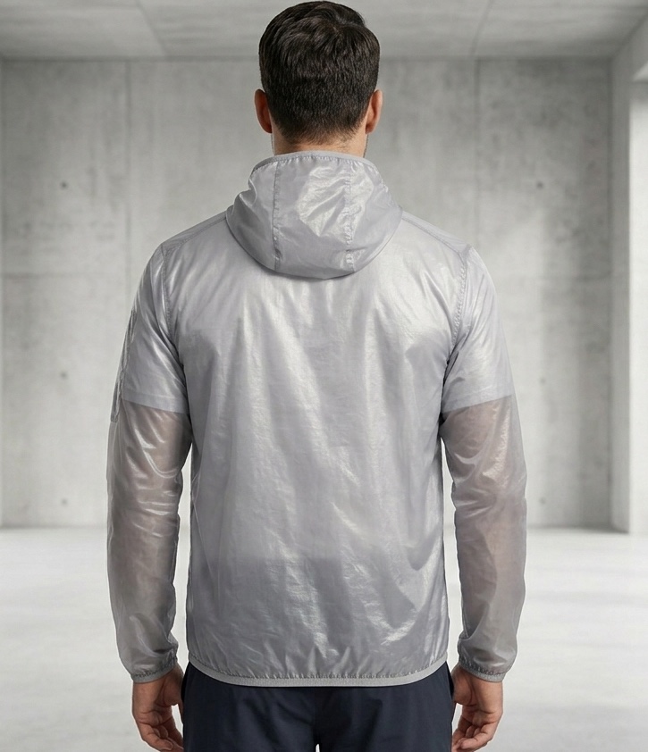 Back fit presentation of SW-26-LW-001 ultralight packable shell