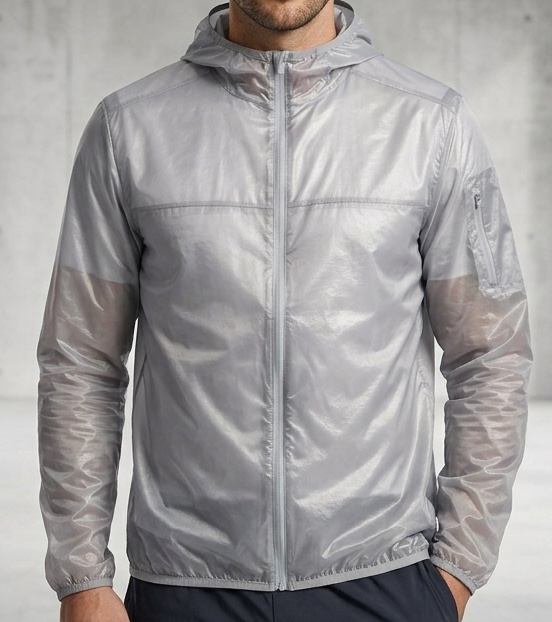 Front fit presentation of SW-26-LW-001 ultralight packable shell